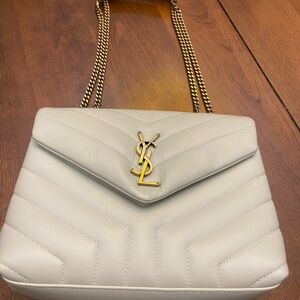 Yves Saint Laurent Ivory Quilted Shoulder Bag with Gold Chain
